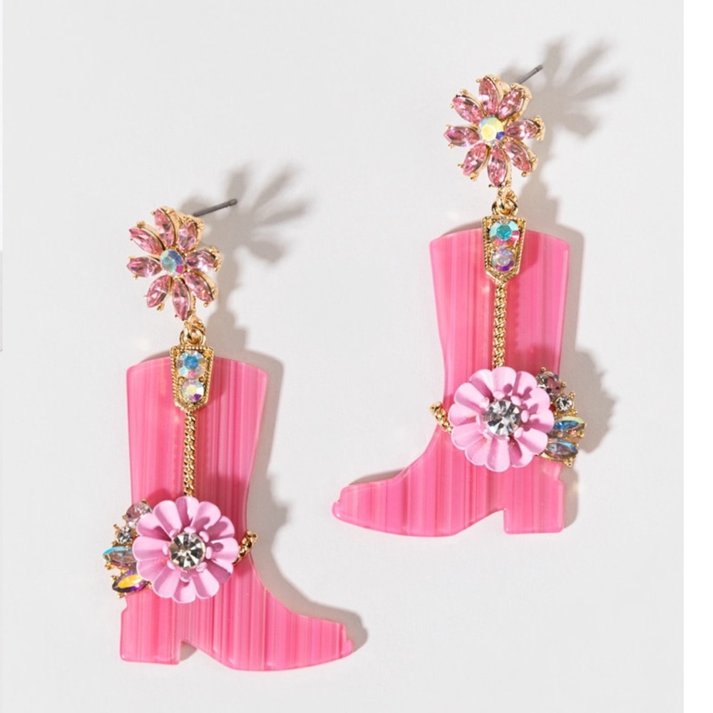 Kirsten Resin Flower Cowboy Boot Drop Earrings